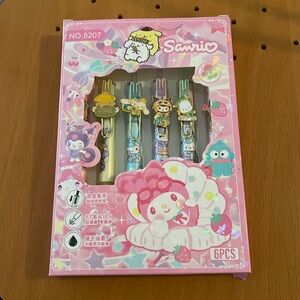 Sanrio Hello Kitty Cute Metal Hook Press 0.5mm Black Gel Pen 6pcs NEW